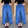Women High Elastic Waist Faux Jeans Graphic Print Skinny Autumn Winter Pants Pencil Long Pants