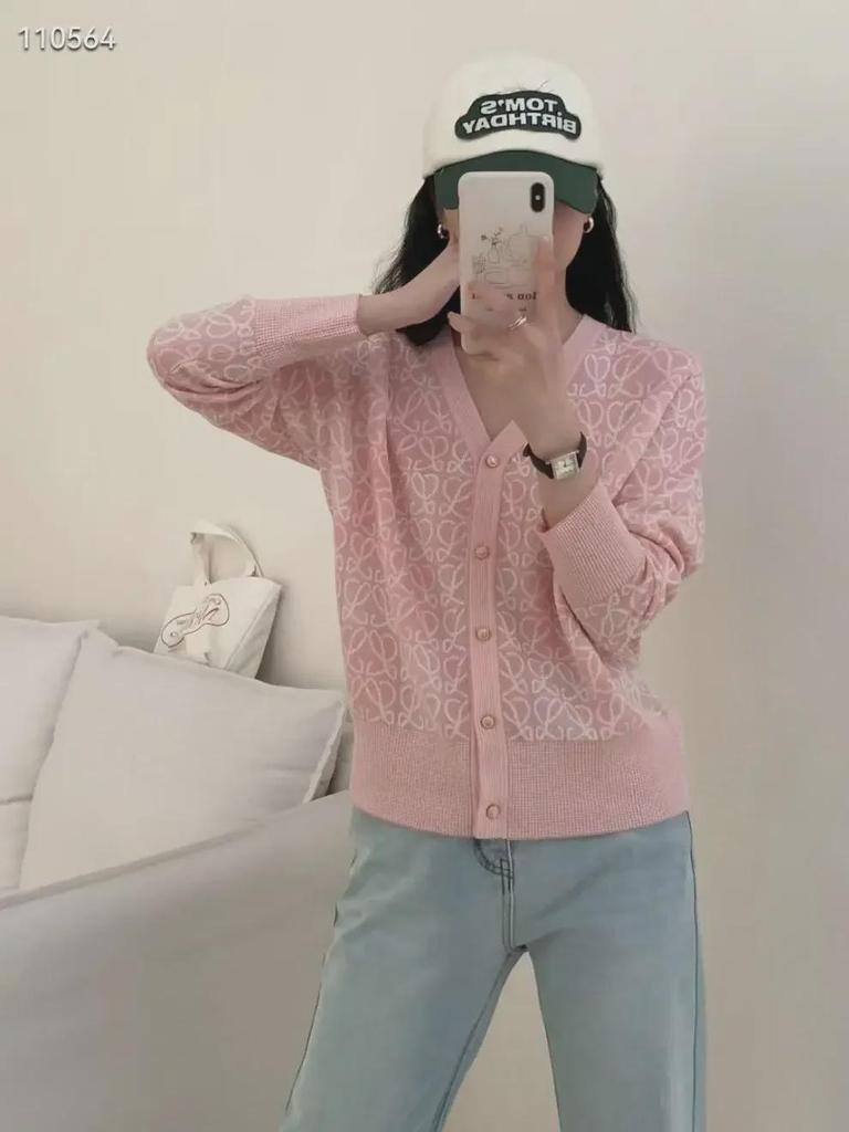 2023 Spring European Contrast Jacquard Collar Knit Women's Long Sleeve Cardigan Sweater