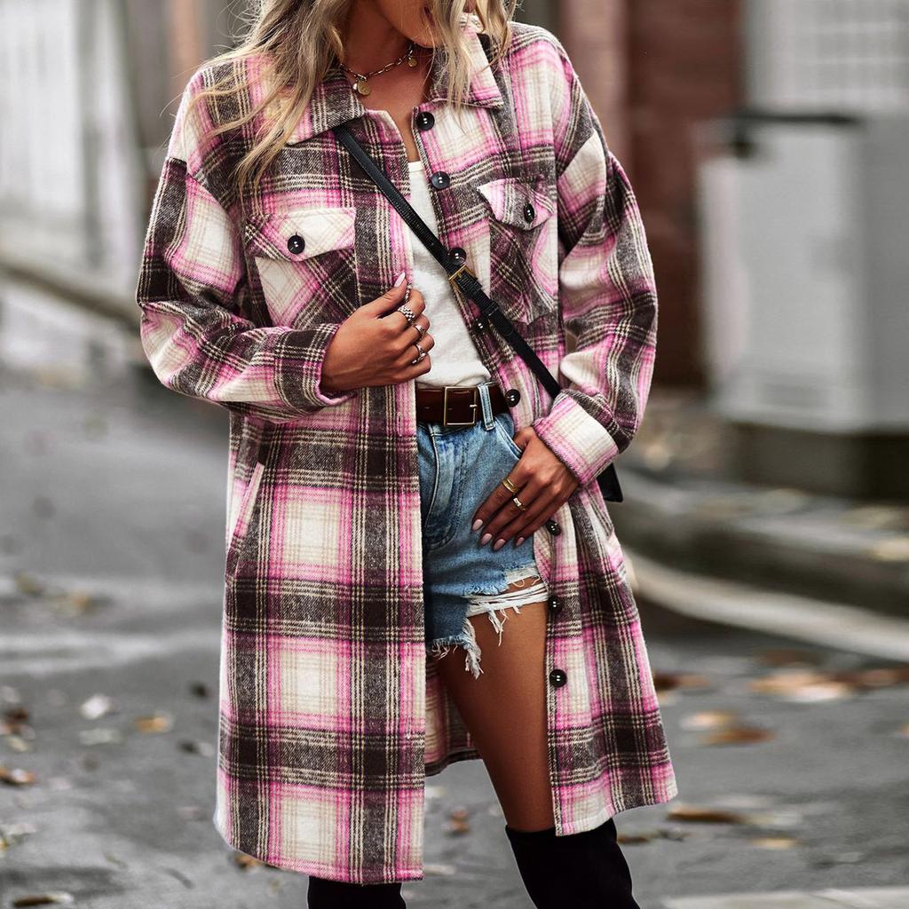 Женская модная клетчатая свободная повседневная осенняя и зимняя куртка с длинными рукавами