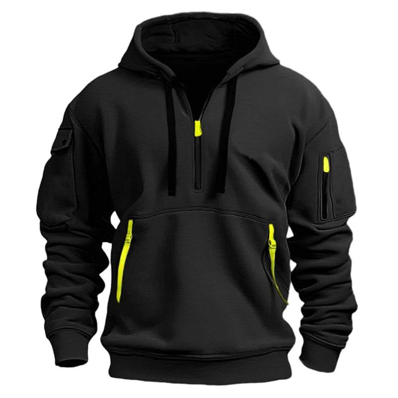 Fall And Winter Men's Casual Sports Multi-Zipper Arm Pocket Sweatshirt Pullover Hoodie