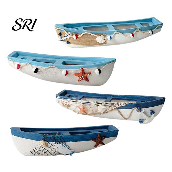 Study Room Nautical Decor Handmade Ocean Wooden Boat Model Rustic Beach Style Canoe Window Display Sailboat Figurine Themed Tabletop Ornament