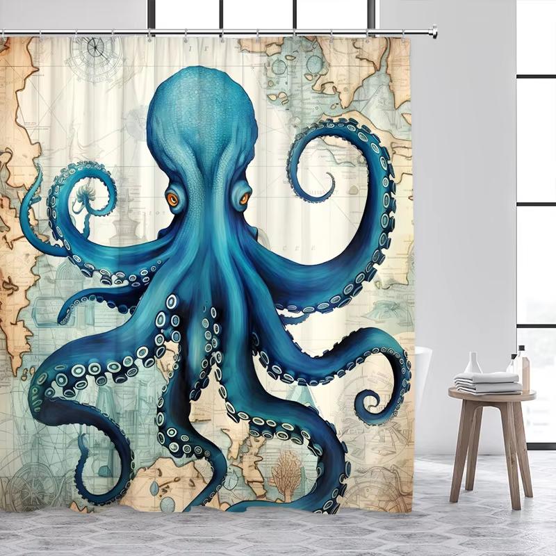 Underwater World Dolphin Turtle Shower Curtain,Ocean Animals Polyester Fabric Bathroom Curtains for Home Decoration Curtain