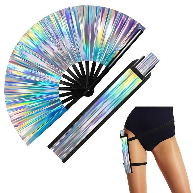 33 см блестящий ручной веер с чехлом-сумкой, бамбуковый костяной веер для кунг-фу, большой складной праздничный веер для вечеринок, танцевальный веер для вечеринок