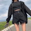 Pants Classic and Minimalist Fashion Versatile Women's Summer Loose Double-button Hole-breaking High-waisted Thin Wide-legged A-word Denim Shorts