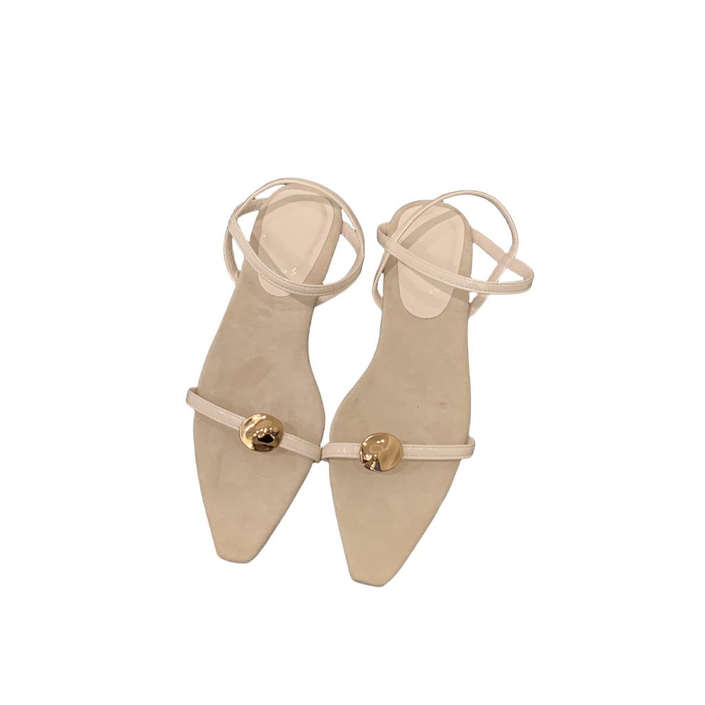 Niche Low-heeled Black One-word Strap Sandals Fairy Shoes 2025 New Summer Pointed Strap Shoes