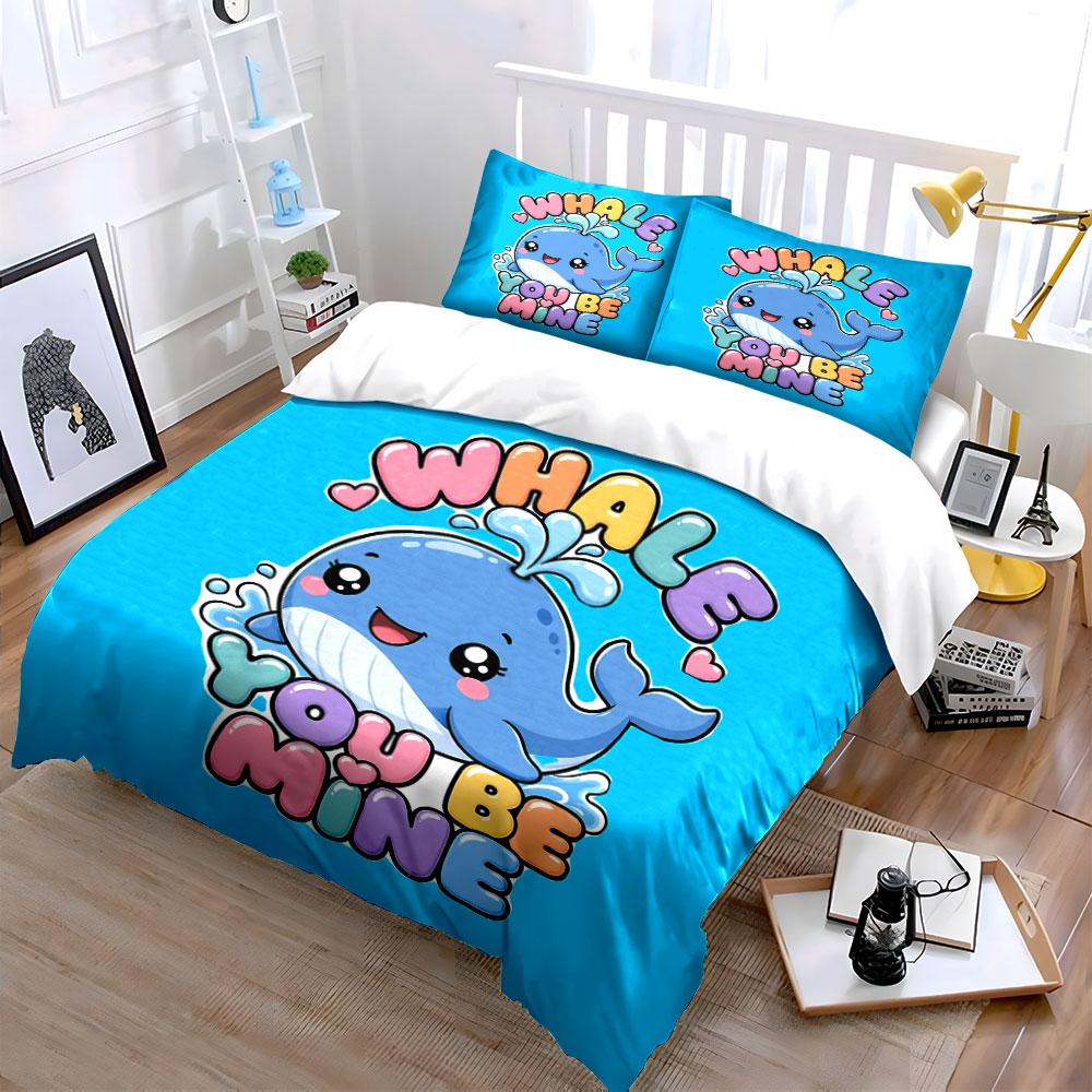 Whale You Be Mine Design Bedding Duvet Cover Set Duvet Cover Pillowcases (1*Duvet Cover 2*Pillowcases, without duvet insert)