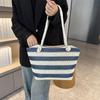 Yogodlns Женская тканая пляжная сумка большой емкости, полосатые сумки на молнии, соломенная сумка в стиле ретро, ​​женская летняя повседневная сумка