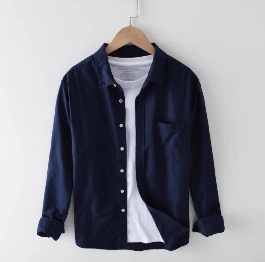 Мужская осенняя теплая рубашка Oxford с длинным рукавом - мягкий повседневный свободный студенческий топ