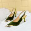 Women's Fashion Banquet Wine Glasses with High Heels, Suede Metal Pointed Hollowed Out Back Strap Single Shoes