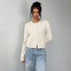Basics Casual Solid Color Round Neck Long Sleeve Loose Cropped Women Sweater Cardigan