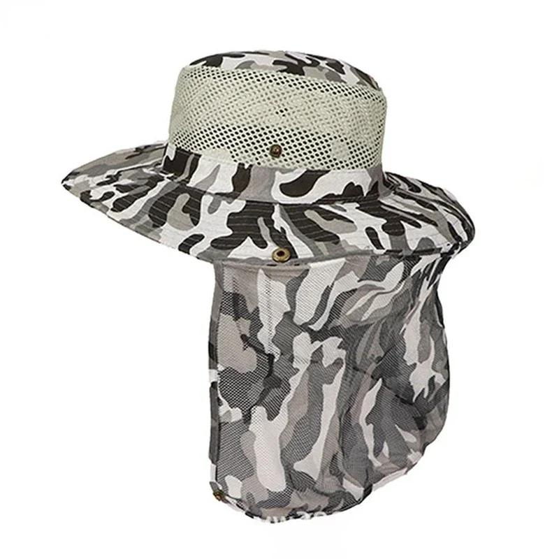 Outdoor Fishing Hat Wide Brim Man Breathable Mesh Fishing Cap Beach Hats Camouflage Sun Uv Protection Shade Hat Gardering Hat