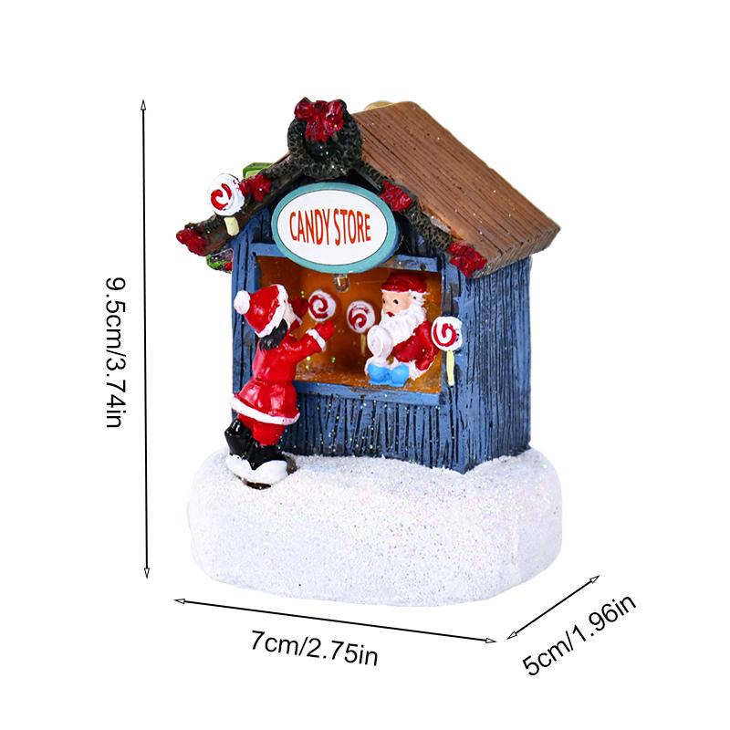 Christmas LED Light Resin House Santa Claus Gift Shop Ornaments 2025 New Year Decoration for Home Luminous Cabin Landscape Craft