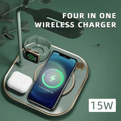 15 Вт Быстрая Беспроводная Зарядка 3 В 1 для iPhone Huawei Samsung Xiaomi Телефоны iWatch Наушники Современная Светодиодная Офисная Настольная Лампа Беспроводное Зарядное Устройство Лампа