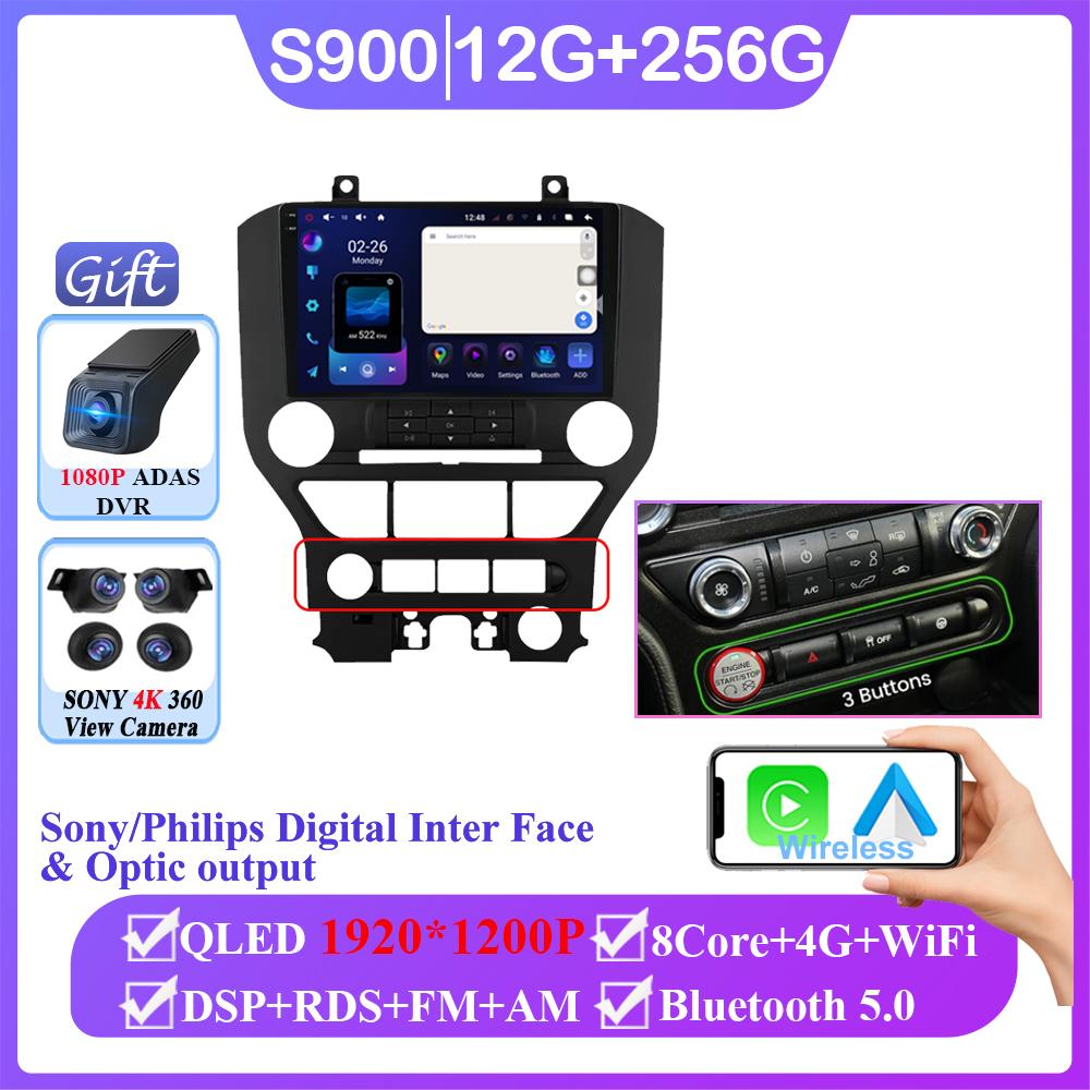 Android 14 Carplay Car Radio для Ford Mustang S550 2014 2015 – 2021 Навигация GPS Мультимедийный проигрыватель стерео WiF+4G 360 Камера BT