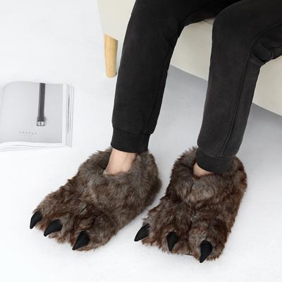 Модные зимние теплые мягкие домашние тапочки для пола, креативные тапочки в виде лап животных, унисекс, забавные мультяшные плюшевые горки с когтями динозавров для детей