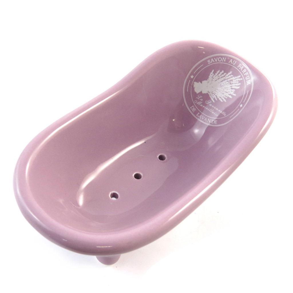 Les Trésors De Lily [N5679] - Purple 'Savon De Lavande' Ceramic Soap Dish (retro Bathtub) - 14x7xx7 Cm