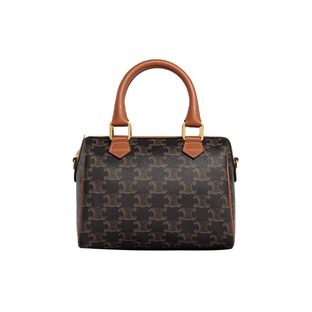 Celine Triomphe Logo Print Classic Boston Bag Women Shoulder Bag Brown 113772CAS-04LU