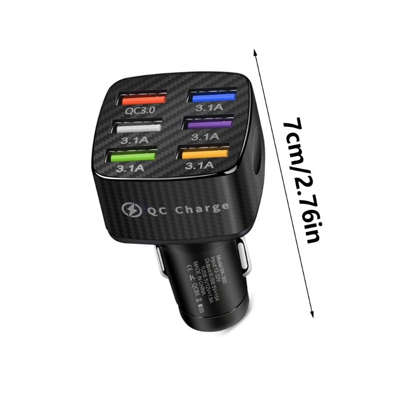 6-портовое USB автомобильное зарядное устройство QC3.0 30 Вт Автоадаптер для прикуривателя Безопасное и эффективное решение для зарядки