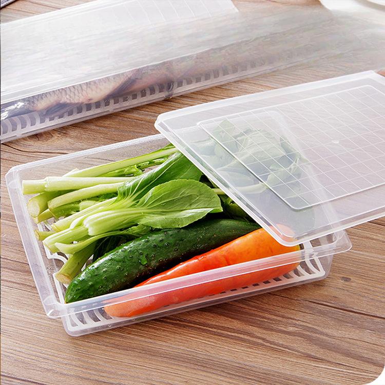 Kitchen Rectangular Refrigerator Drain Crisper Fish Box Plastic Fruit Box Food Sealed Frozen Storage Box