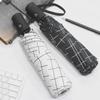 Automatic Women's Umbrella: Black & White Checkered, UV Protective, Foldable Design for Students