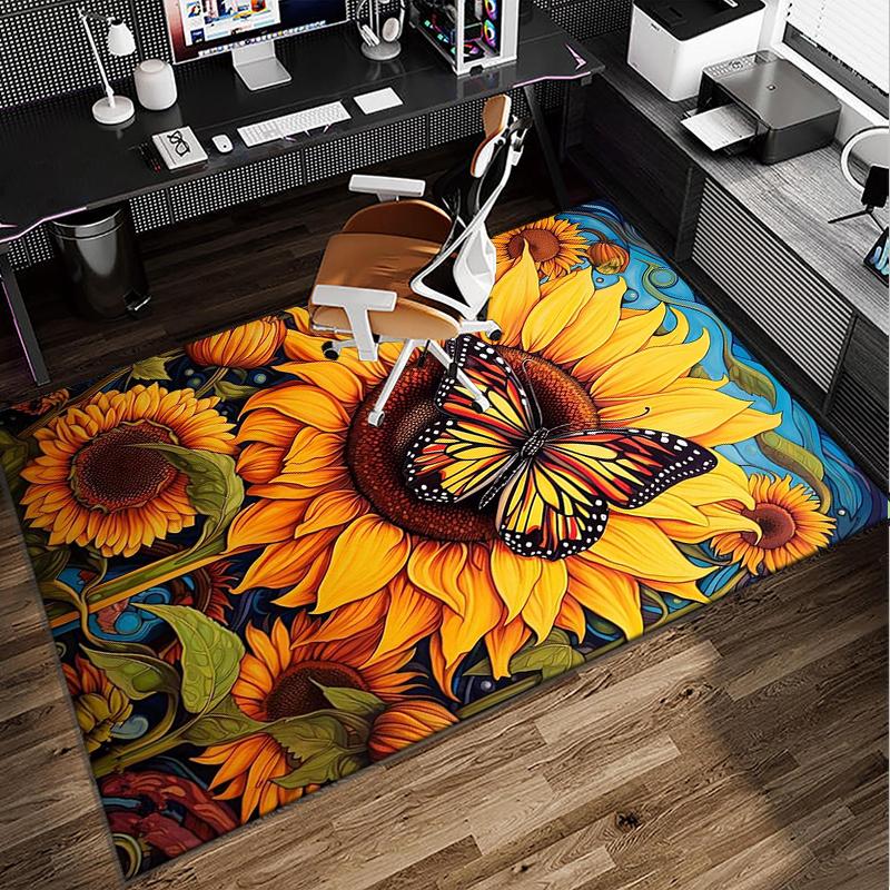 Butterfly And Sunflowers Office Rug Chair Mat, Entryway Carpet, Suitable for Front Door, Bedroom, Living Room, Desk, Holiday Gift