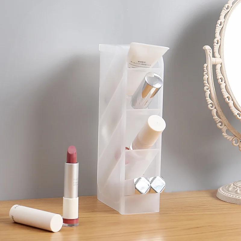 Desktop Frosted Pen Holder Oblique Insert Simple and Transparent Container Stationery Makeup Brush Lipstick Organizer