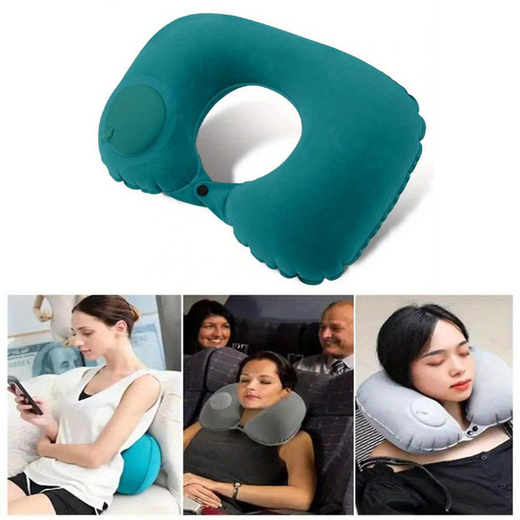 Flocking Inflatable Neck Pillow Portable Pillow Can Be Stored Self Filled Suitable For Outdoor Travel Camping Hiking