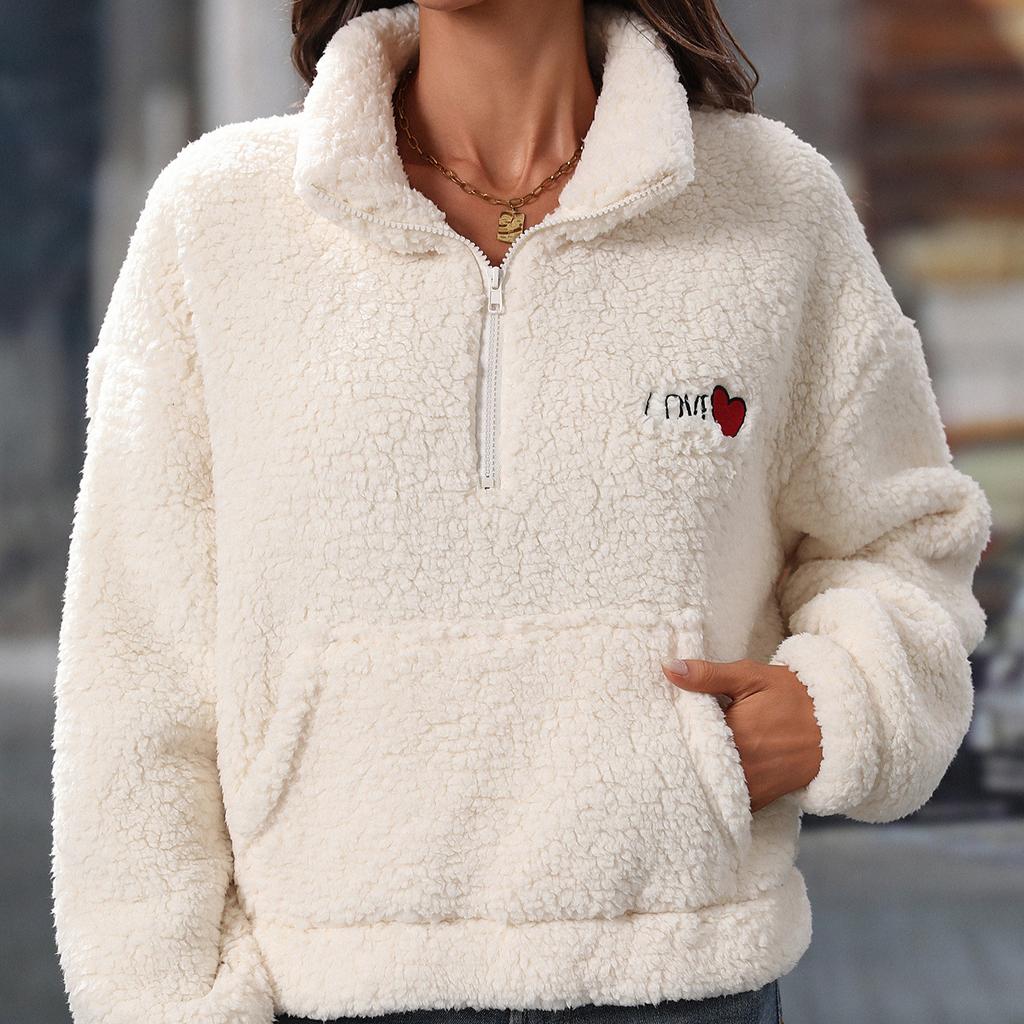 Women's Oversized Fleece Sweatshirt With Pocket Winter Sherpa Pullover Long Sleeve Quarter Zip Comfortable Fuzzy Warm Casual Outerwear Tops for Women