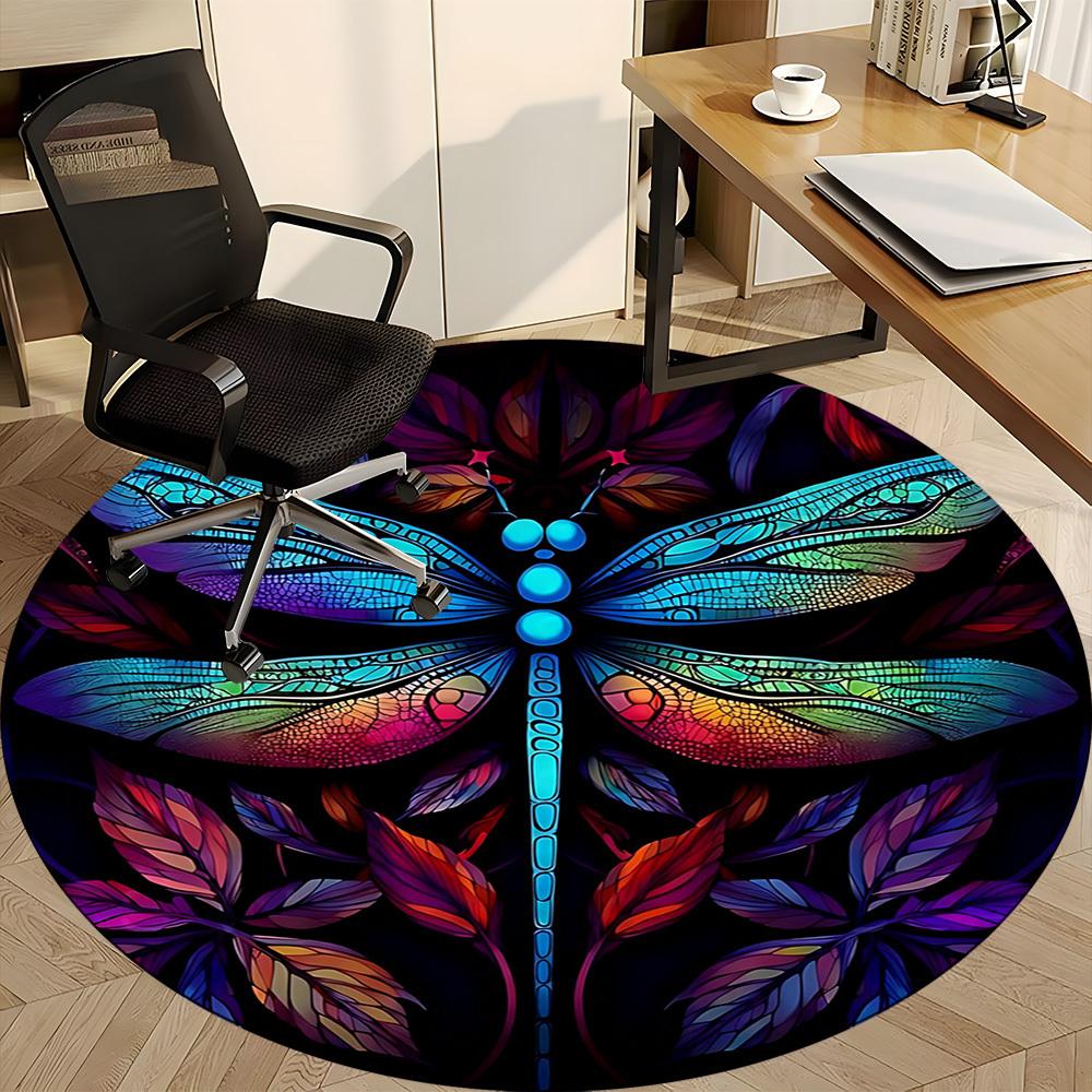 1PC Dragonfly StainedGlass Office Round Area Rug,  Mat Suitable ForOffice, Under Office Chairs Bedroom Living Room Home Decor, Room Deco