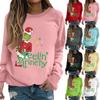 Women's Fashion Casual Long Sleeve Solid Color Christmas Printed Round Neck Top Sweatshirt