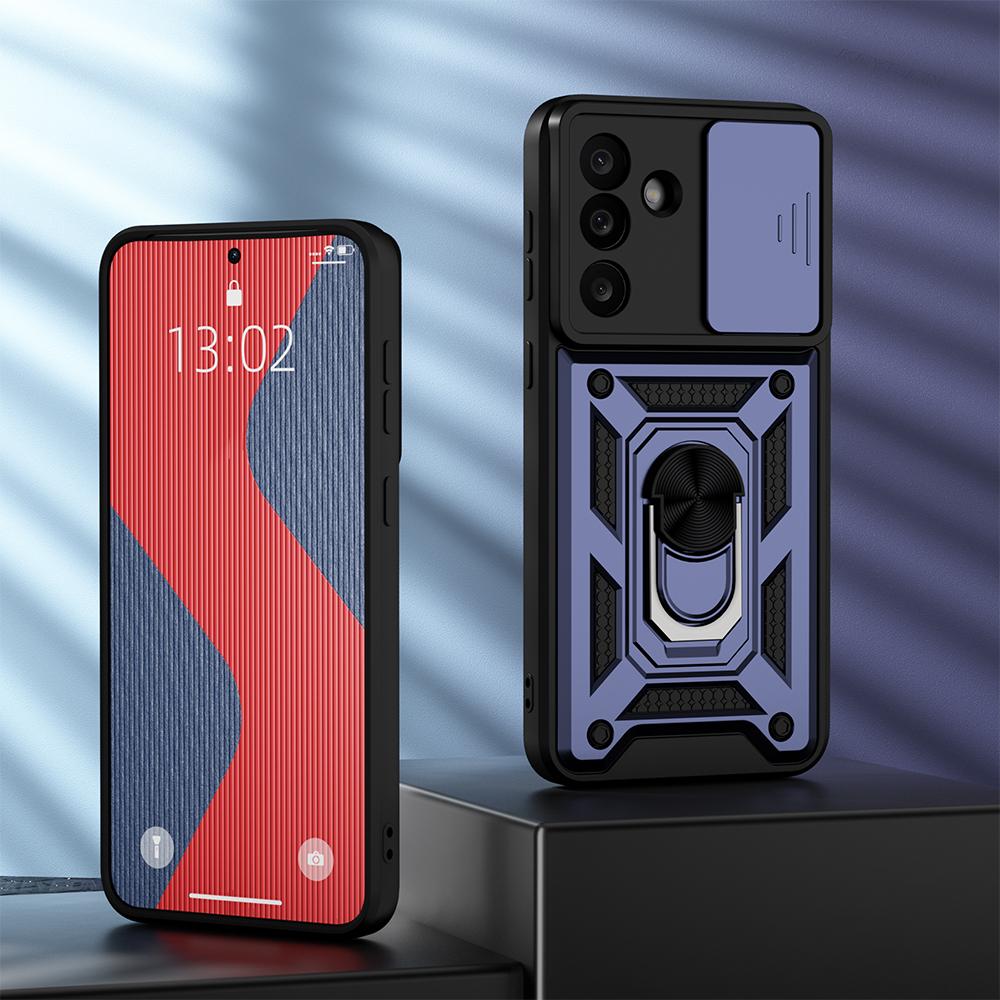 KEYSION Противоударный чехол для Samsung M56 5G Силикон+ПК Сдвижная защита камеры Кольцо-подставка Задняя крышка для телефона Galaxy F56 5G