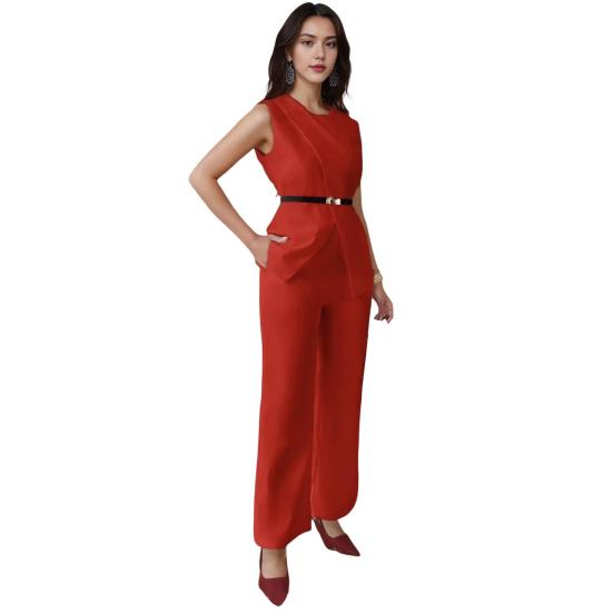 1 комплект женский топ-брюки костюм нарядный повседневный летний однотонный безрукавка рубашка с поясом широкие брюки комплект из двух частей домашний костюм