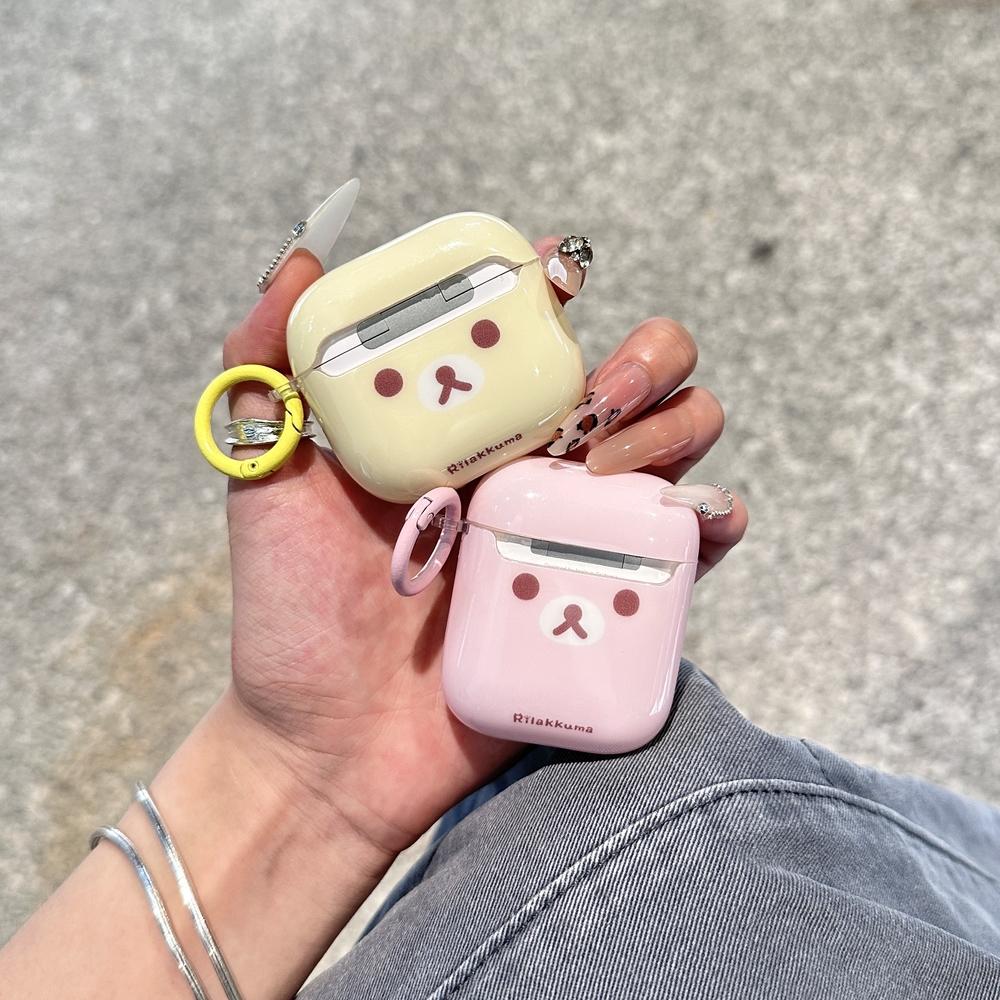 Cute Cartoon Rilakkuma Bear Earphone Case For Airpods 4 2 3 1 Pro 3 2 Wireless Bluetooth Headset Protective Cover With Pendant