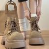 Женские мотоботы на толстой подошве, ботинки в британском стиле на платформе и каблуке, осенние современные короткие ботильоны, Zapatos De Mujer