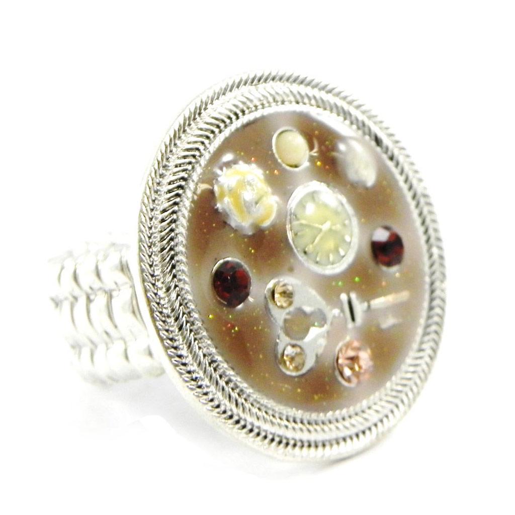 Les Trésors De Lily [H9840] - Дизайнерское кольцо "Бабушка" бежево-серебристо-коричневое.