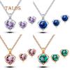 Women's Fashion Jewelry Heart Crystal Pendant Necklace Ear Studs Earrings Set Accessories