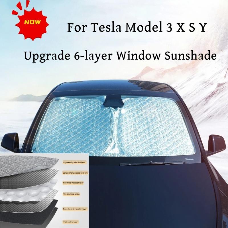 For Tesla Model 3 Front Windshield Sunshade 6-Layer Upgraded Y S X Sunshade Automatic Block Summer Sunscreen Heat Shield Cover