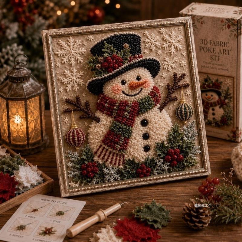 Vintage Christmas 3D Fabric Poke Art Kit With Frame Retro Aesthetic Easy Tutorial For Diy Craft Lovers Christmas Home Decoration