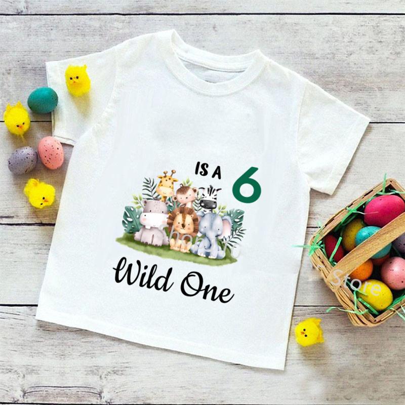 Персонализированная рубашка на день рождения, футболка для детей 1–9 лет, футболка с изображением диких животных, футболка для вечеринки в честь дня рождения, одежда с дикими животными, детские подарки, топы