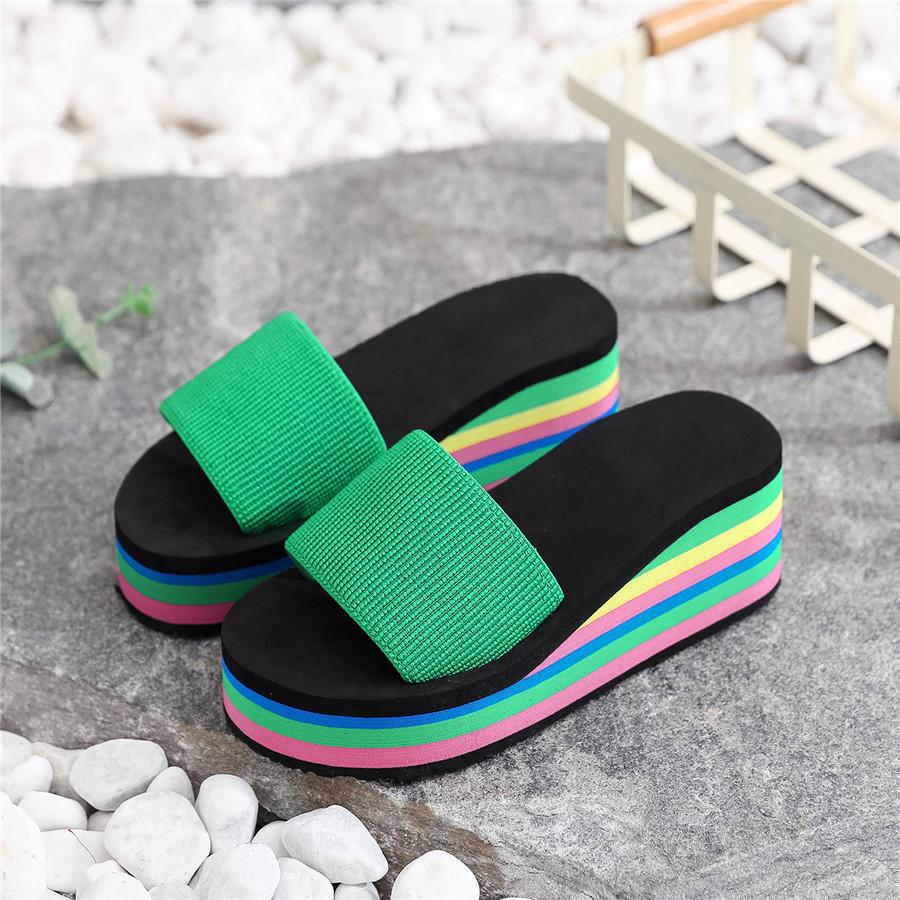 Rainbow Herringbone High-Heel Women's Flip Flops - Summer Beach Sandals