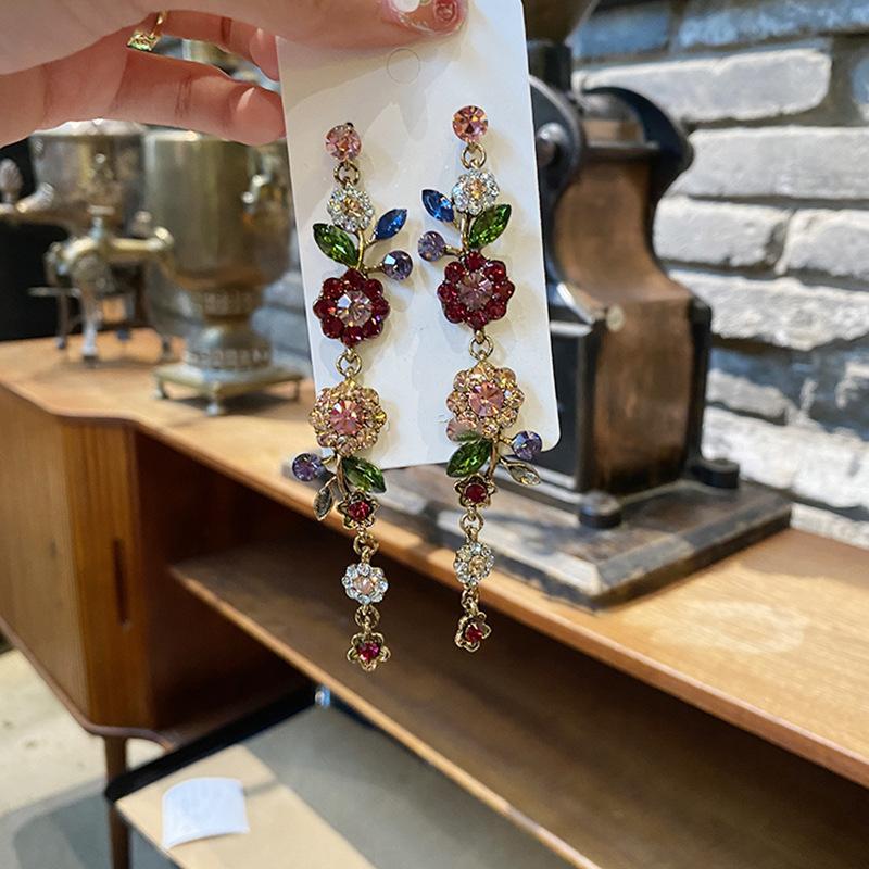 Серьги-кисточки с бриллиантами в виде цветка, ретро, легкая роскошь, высококлассные серьги, модные, темпераментные, универсальные серьги, женские