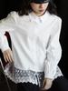 Весна 2025 Французская белая рубашка в стиле пэчворк с кружевом - Корейский стиль Ретро Приталенная Свободная с длинным рукавом Женский топ