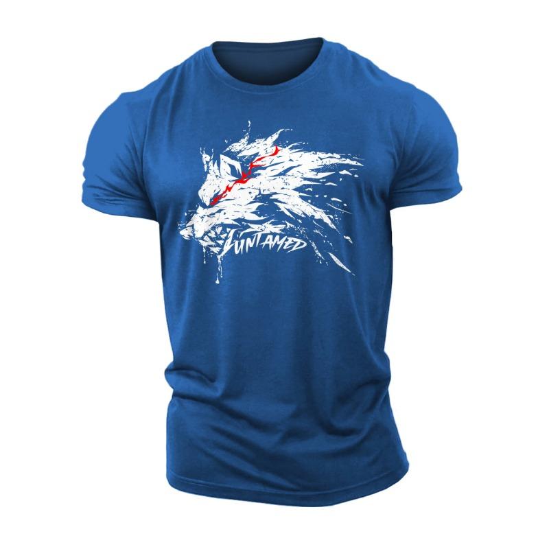 Летняя 3D-печать Untamed Wolf Red Eyes Drip Gym Cotton Casual Men Short Sleeves Man Tough Guy T-Shirt