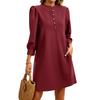 Женское платье с рукавами 3/4 буф, на пуговицах, с круглым вырезом, элегантное и повседневное однотонное платье