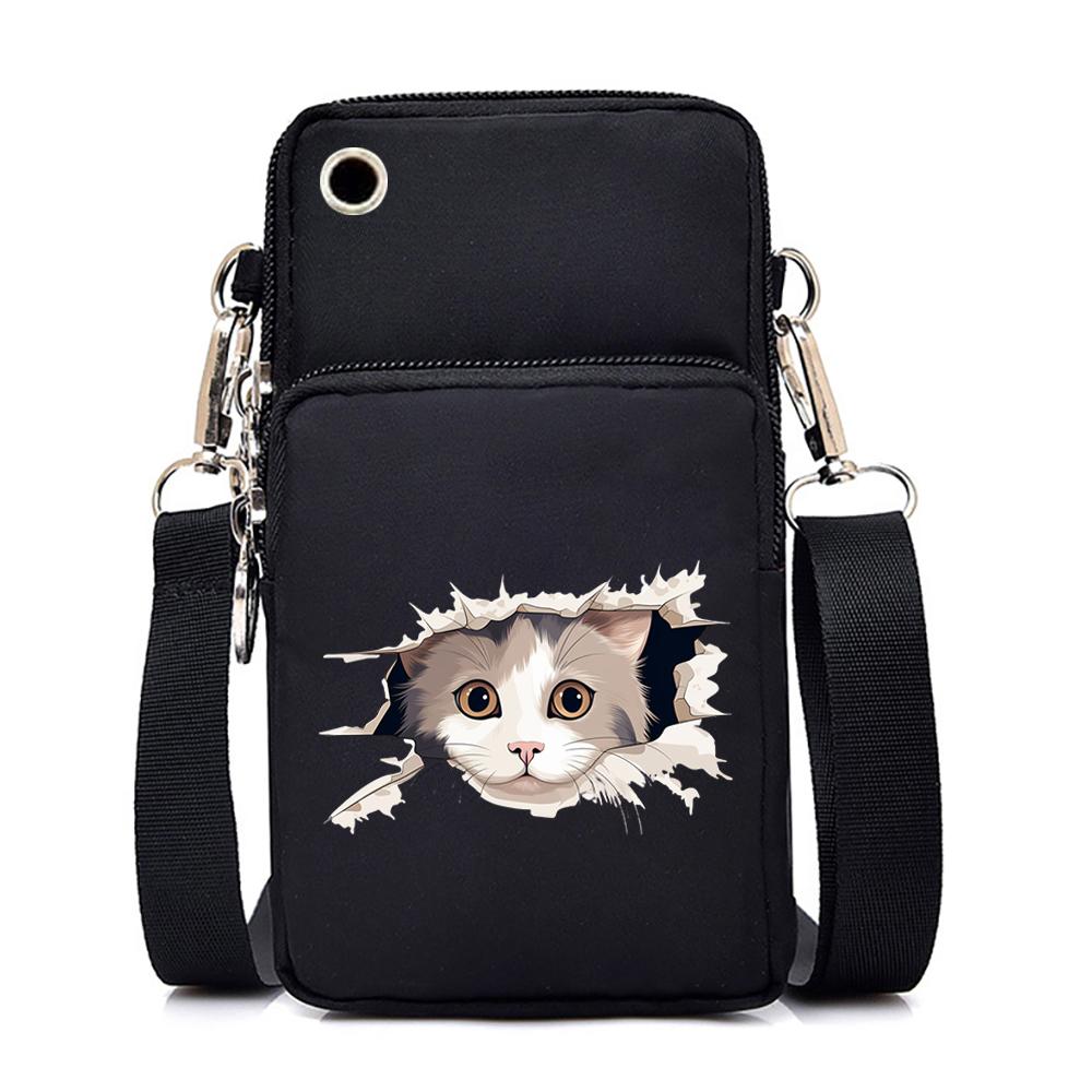 3D Модные Кошки Серии Принт Кошки и Сумки Женская Мини Сумка Для Мобильного Телефона Мультфильм Любитель Животных Сумка Через Плечо На Молнии