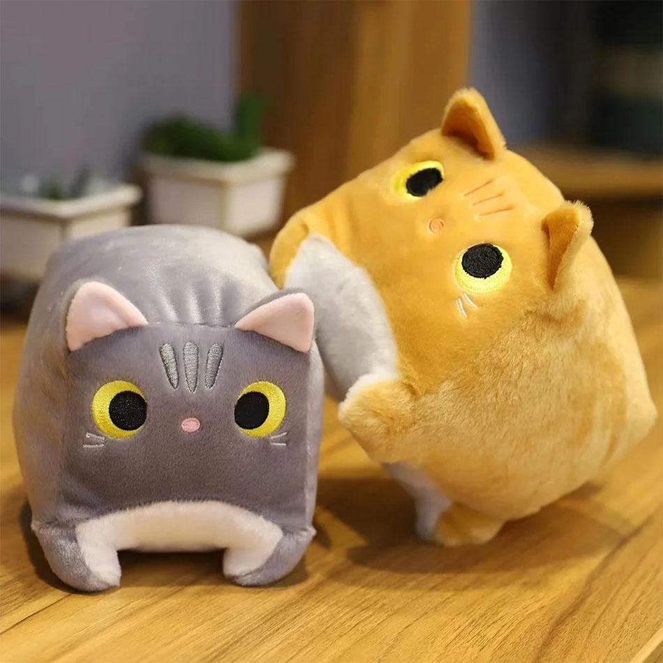 18см Каваи Кошка Кукла Плюшевая Игрушка Стоящий Пушистый Кубик Кошки Плюшевые Игрушки Черный Серый Разноцветный Оранжевый Маленький Плюшевый Животное Подарок на День Рождения
