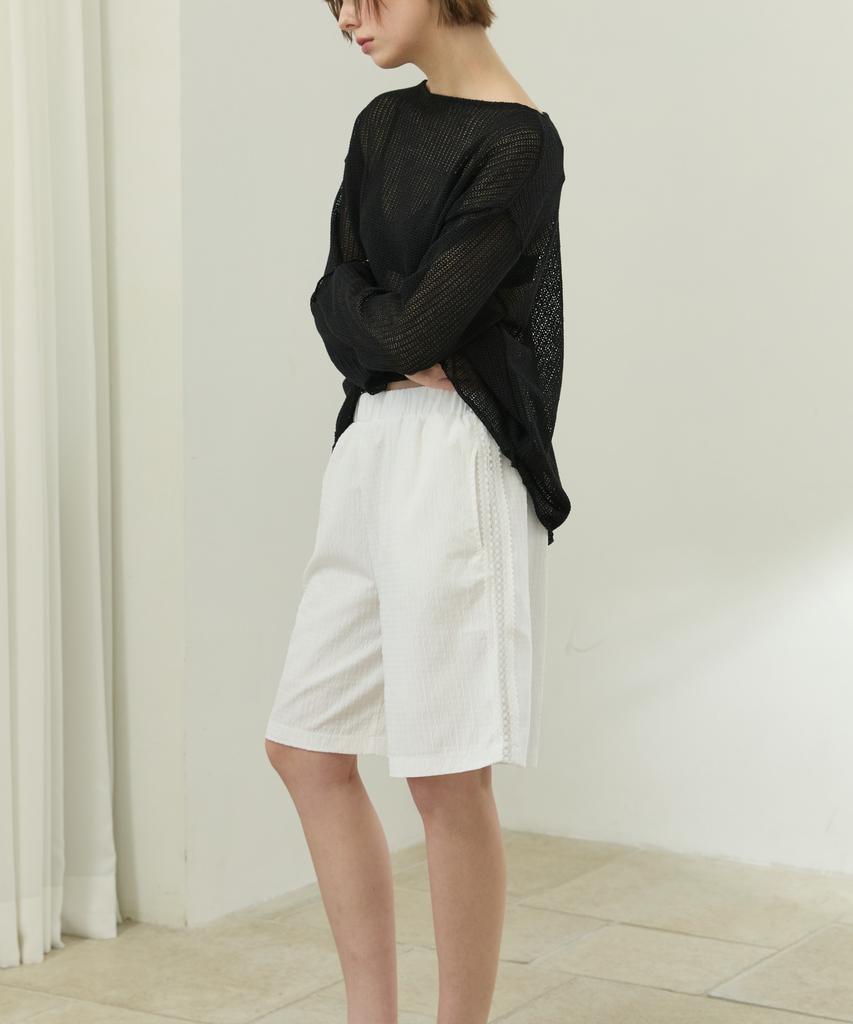 Wioi Lace Check Half Pants_White