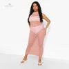 2022 Sexy See Through Sleeveless Bikini Cover-ups Pink Hollow Out Mesh Dress Women Summer Beach Wear Swim Suit Cover Up