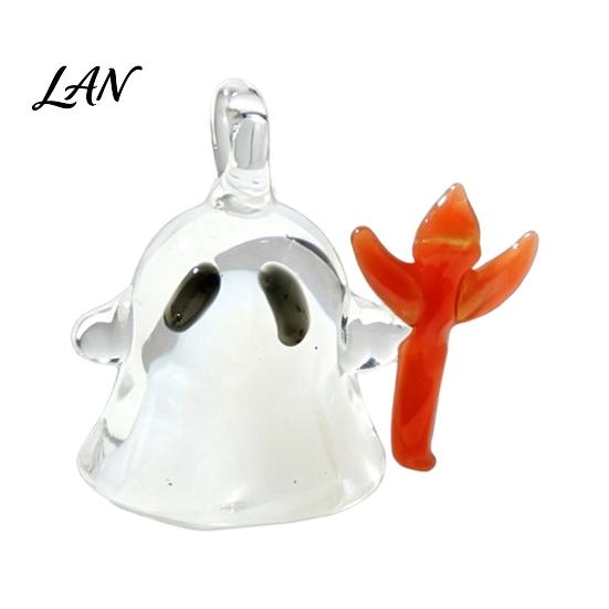 Pumpkin Scene Hanging String Glass Car Ornament, Handmade Ghost Figurine for Rearview Creative Holiday Party Decor Mirror, Halloween Decorative