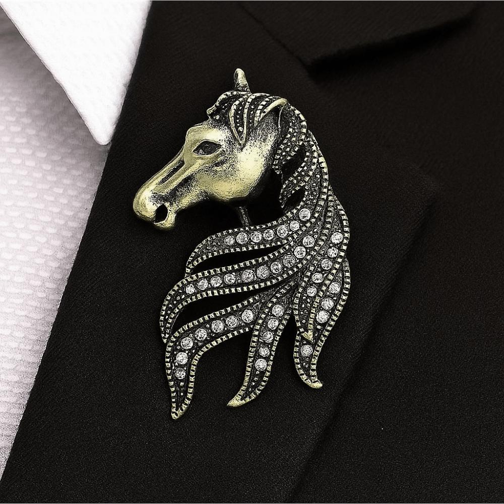 Luxury Rhinestone Horse Head Brooches Jewelry Accessories Suit Coat Brooch  Casual Party